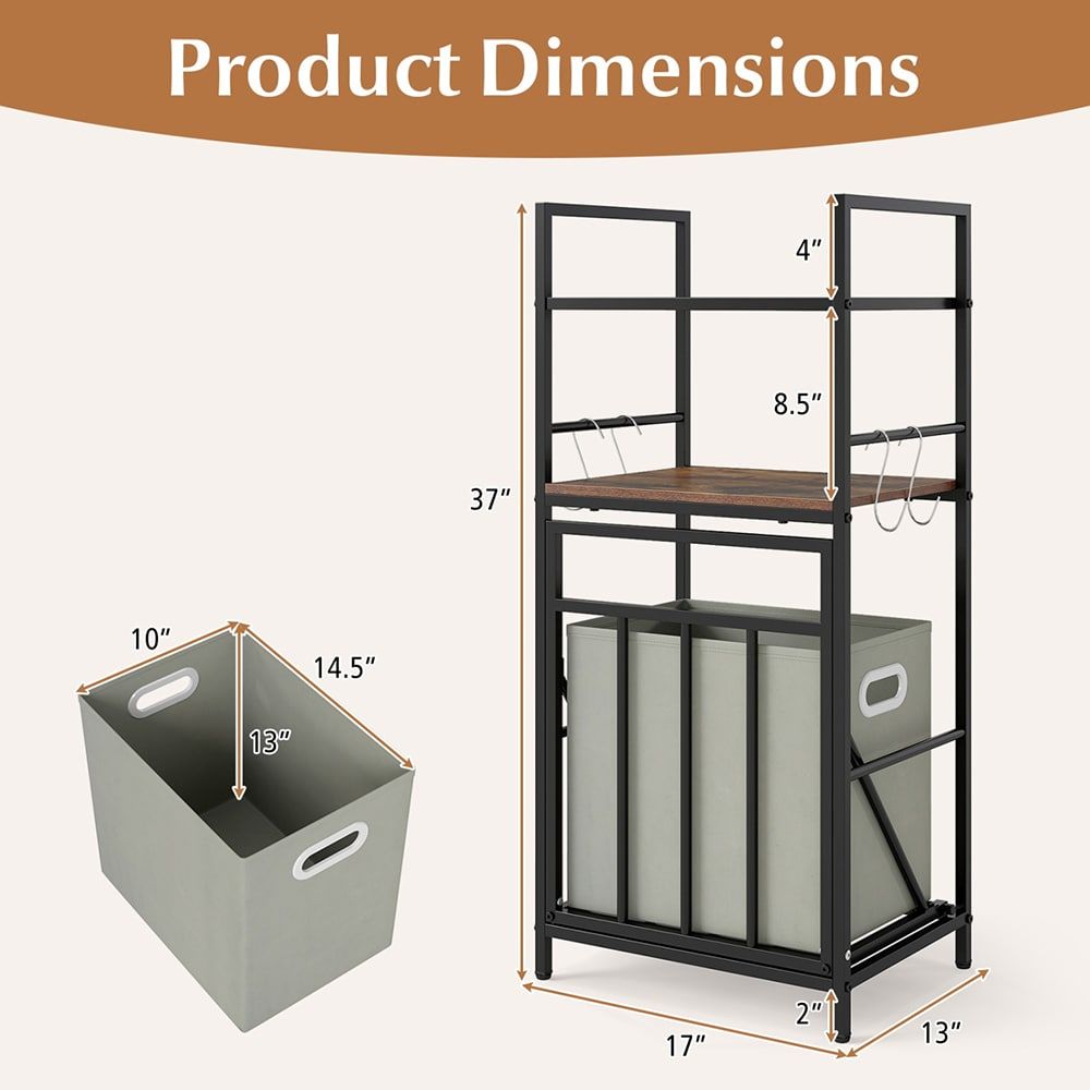 2-Tier Laundry Hamper with Tilt-Out Basket – Rustic Metal & Wood Organizer
