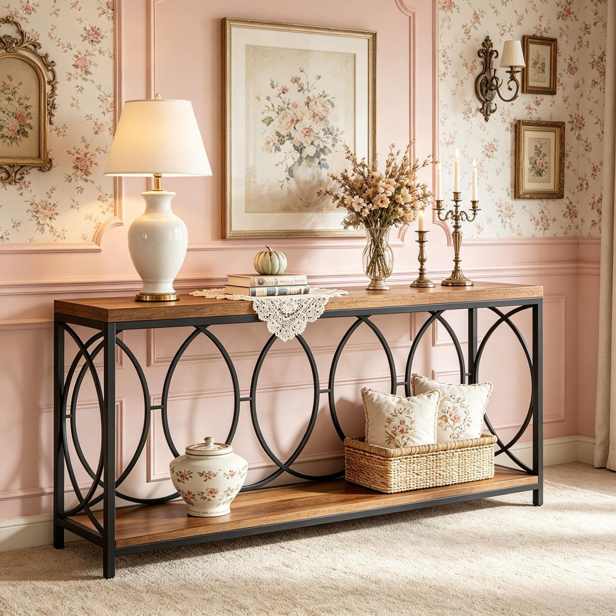 Long Two-Tier Industrial Console Table