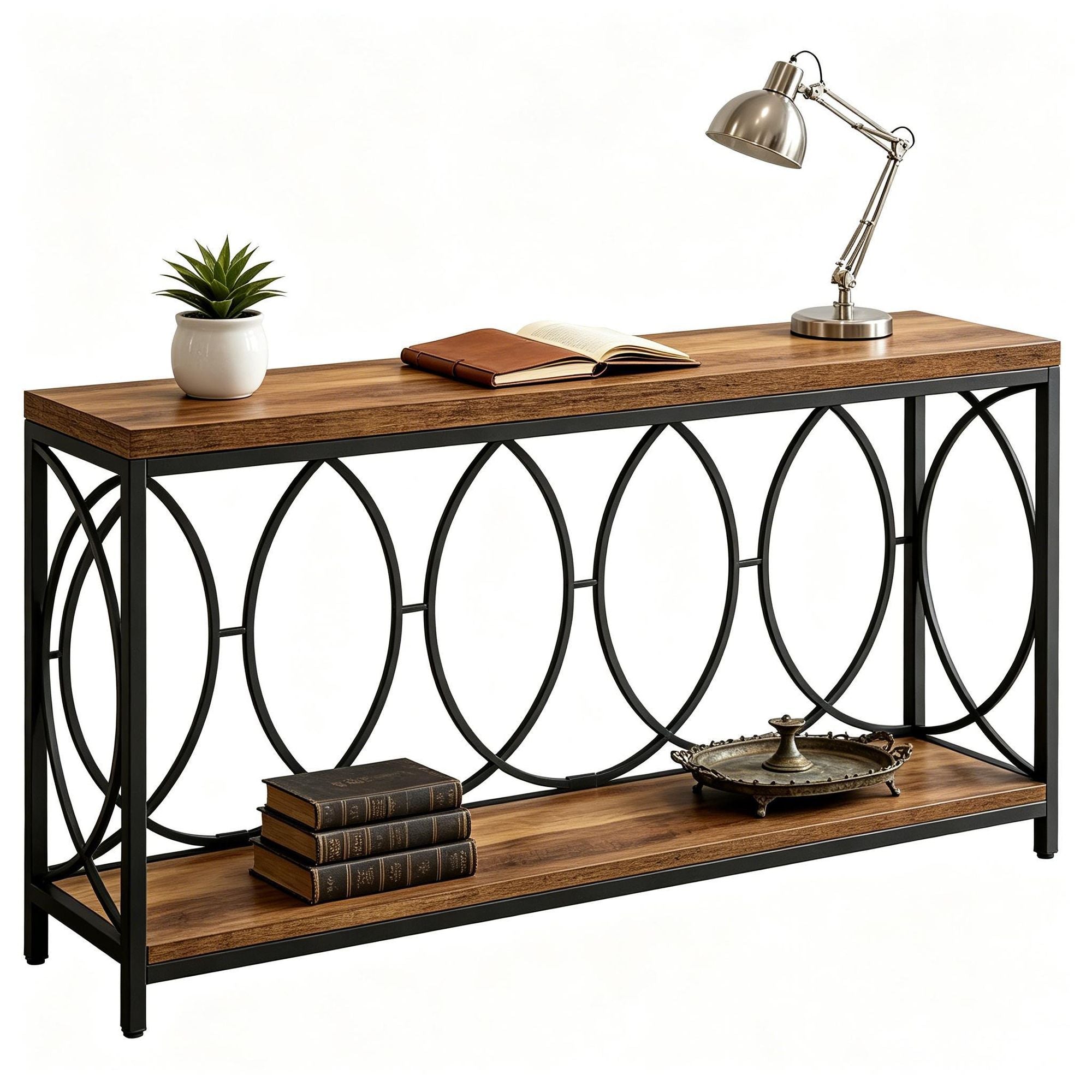 Long Two-Tier Industrial Console Table