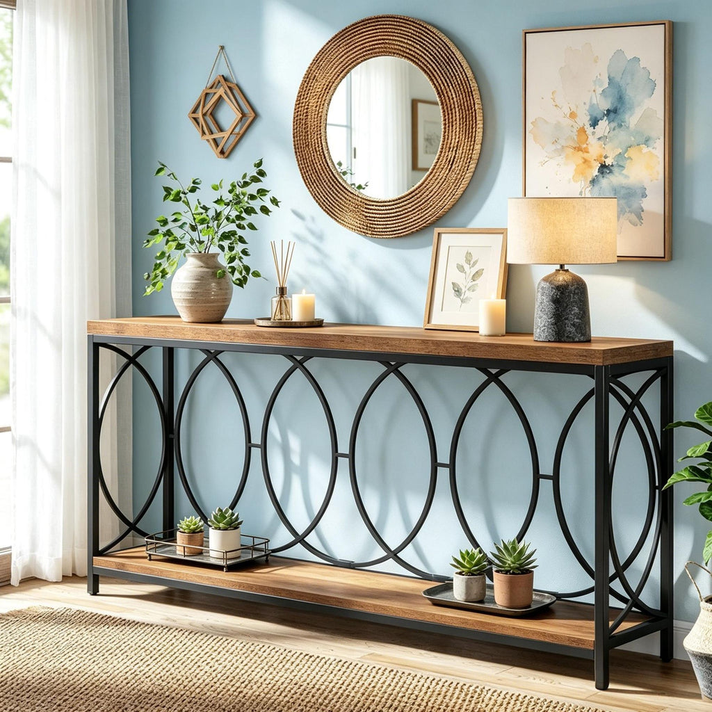 Long Two-Tier Industrial Console Table