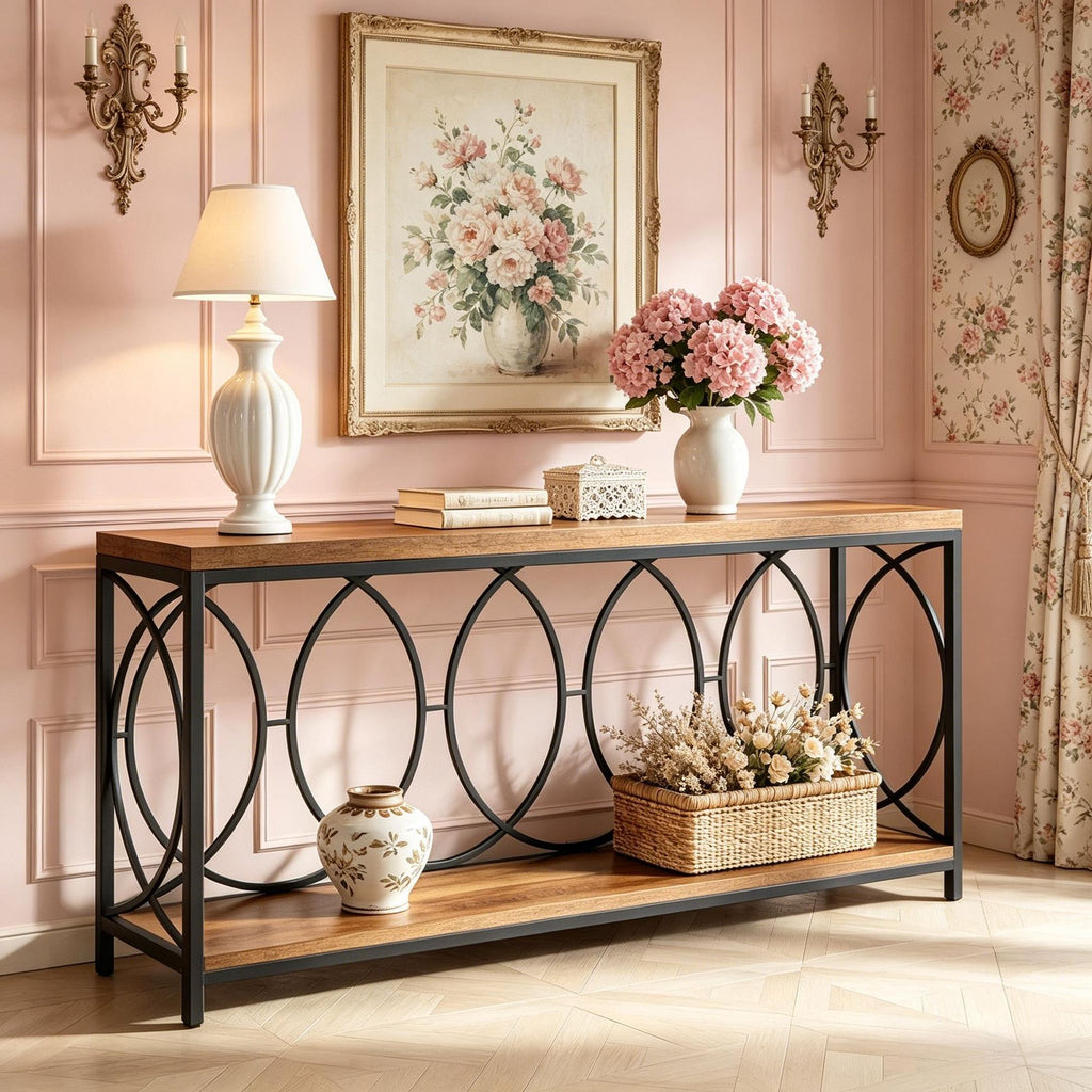 Long Two-Tier Industrial Console Table