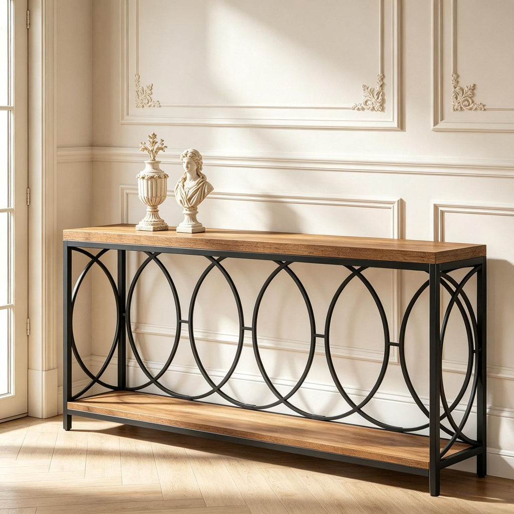 Long Two-Tier Industrial Console Table