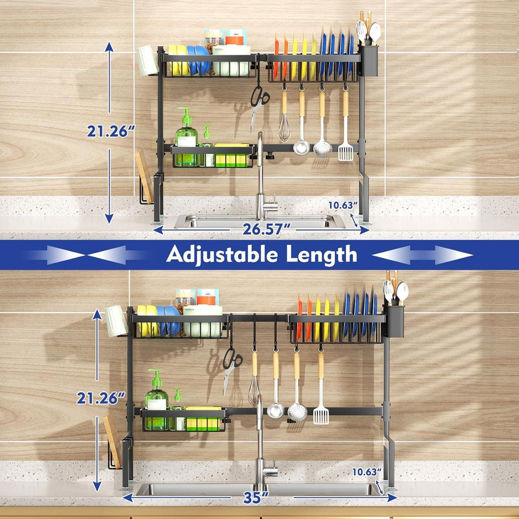 Two-Tier Over-the-Sink Dish Drying Rack for Single and Double Sinks