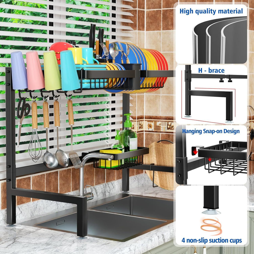 Two-Tier Over-the-Sink Dish Drying Rack for Single and Double Sinks
