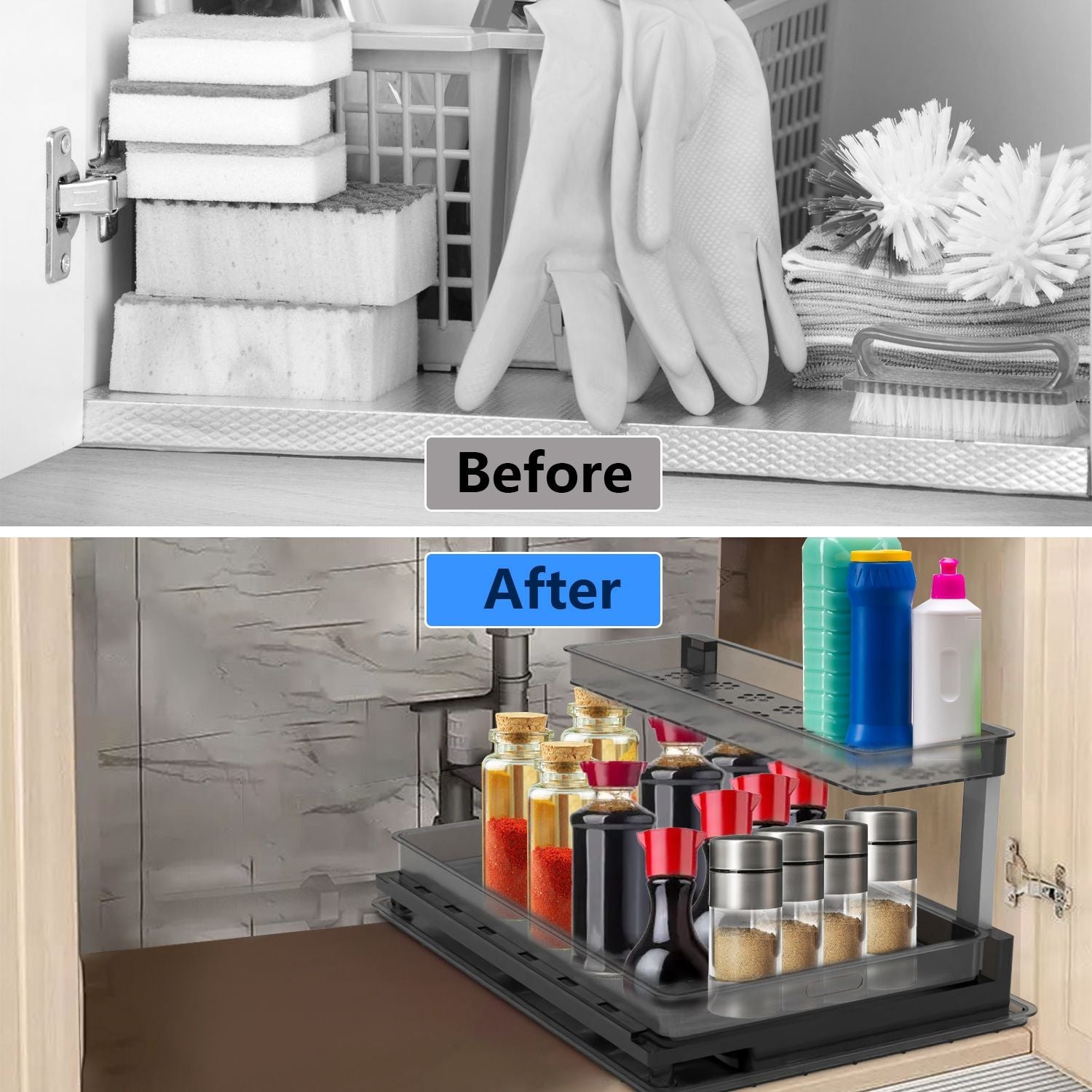 Two-Tier Pull-Out Under-Sink Cabinet Organizer