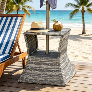 Two-Tier Outdoor Side Table with Umbrella Opening