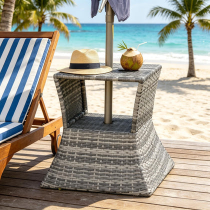 Two-Tier Outdoor Side Table with Umbrella Opening