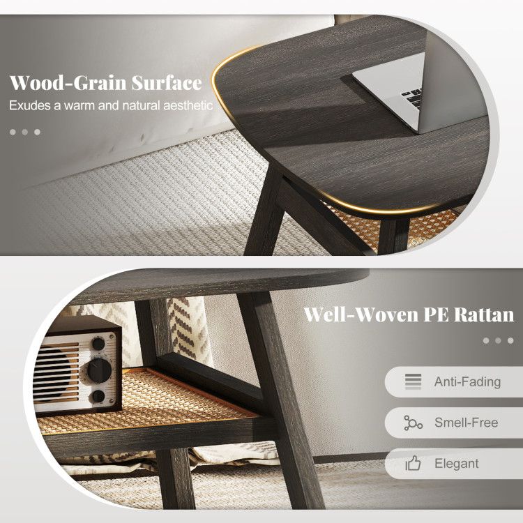 Two-Tier Coffee Table with Woven Storage Shelf