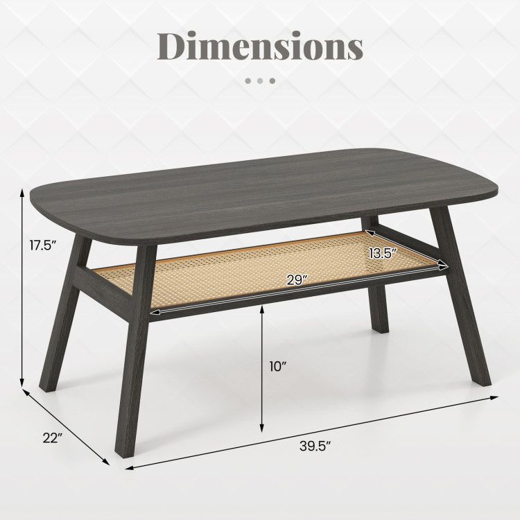 Two-Tier Coffee Table with Woven Storage Shelf