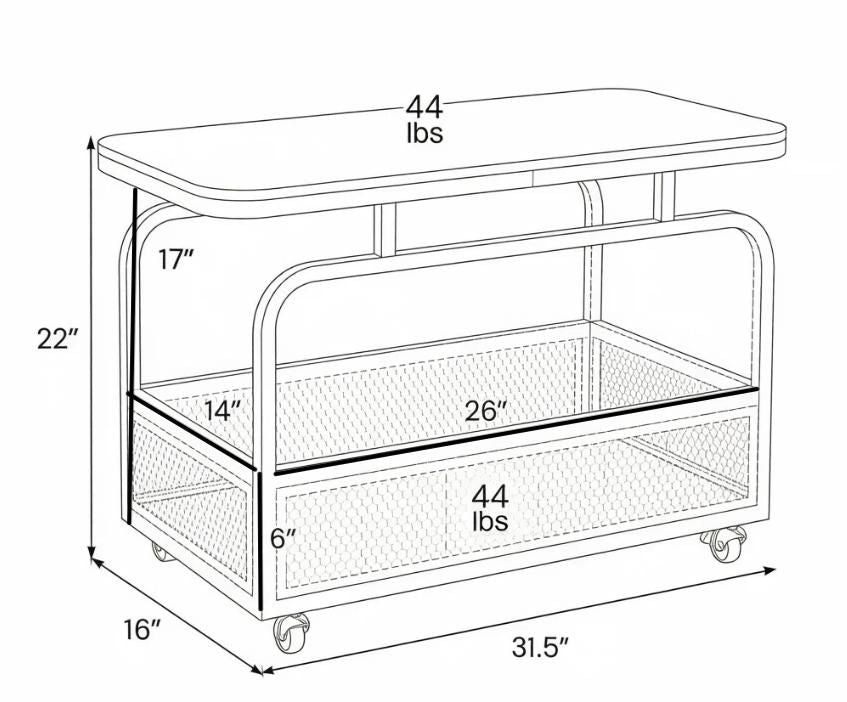 2-Tier Rolling Side Table Narrow End Table with Mesh Storage Basket Living Room Bedroom