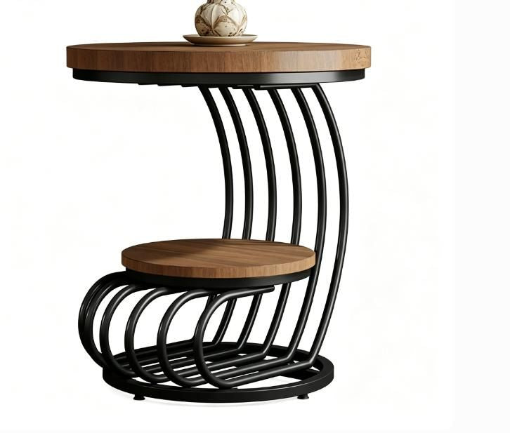 Round Two-Tier Side Table with Marble-Look Top