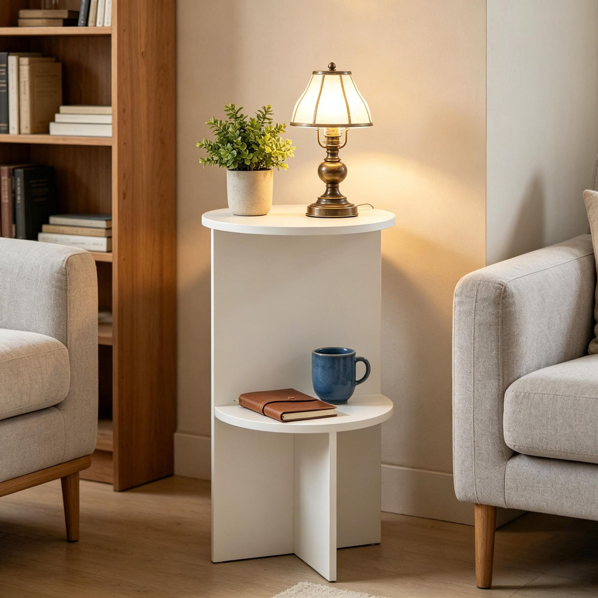 Modern Two-Tier Round Side Table with Shelf