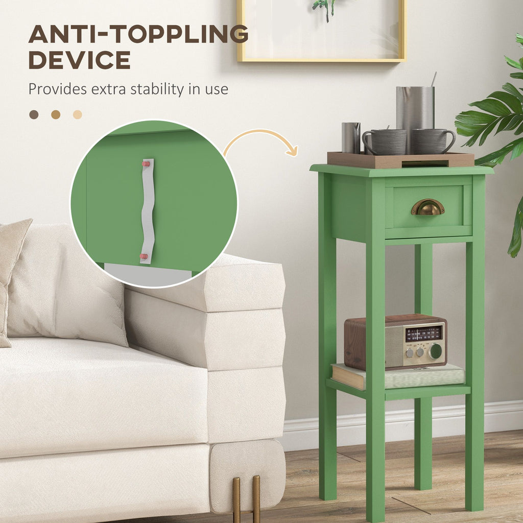 2-Tier Side Table with Drawer and Shelf, End Table for Living Room and Hallway, Green