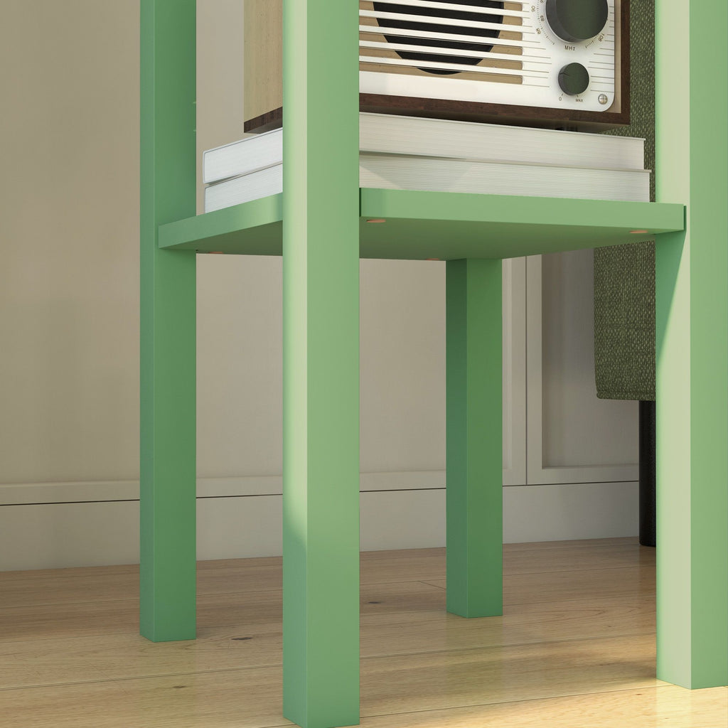 2-Tier Side Table with Drawer and Shelf, End Table for Living Room and Hallway, Green