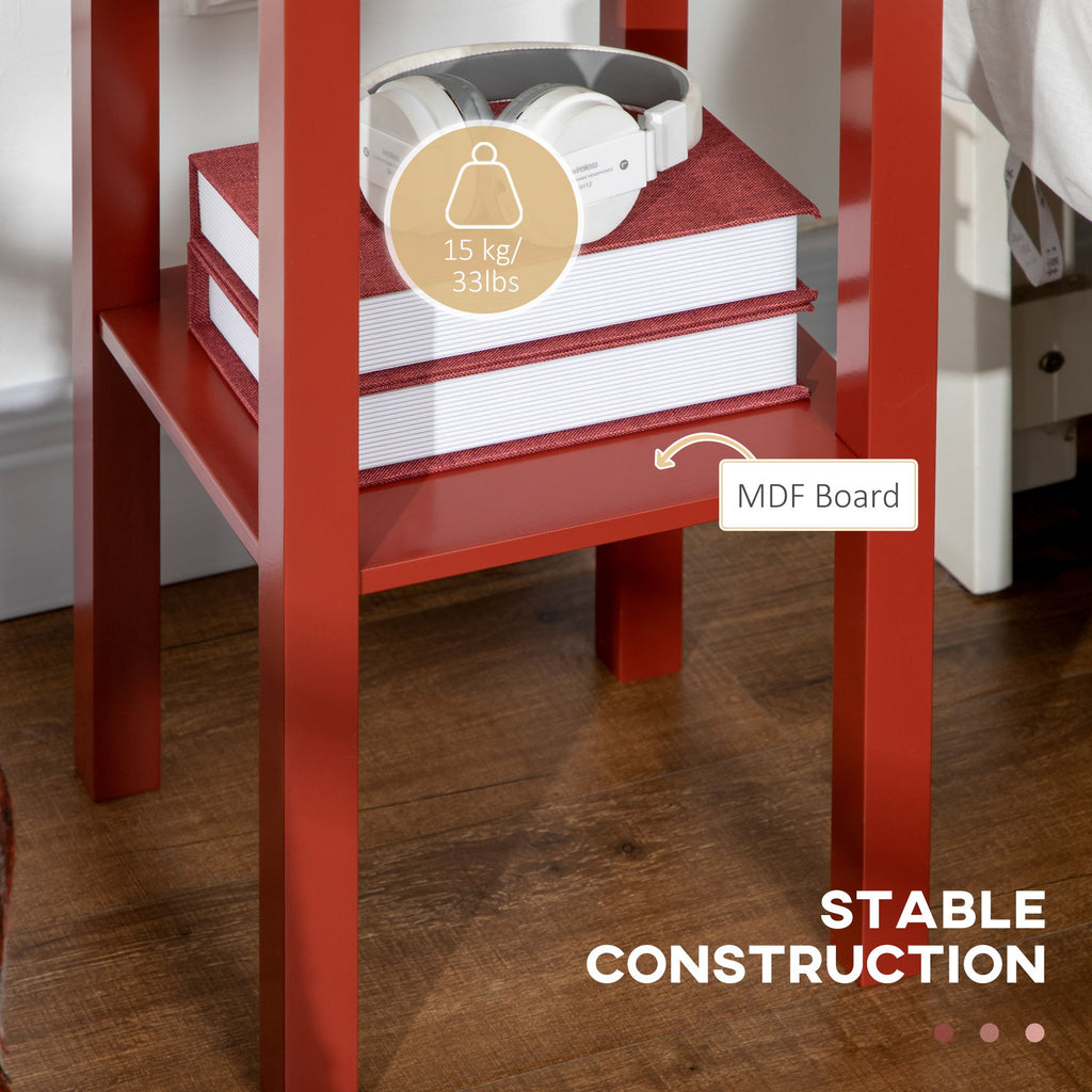 2-Tier Side Table with Drawer Narrow End Table Red for Living Room Bedroom