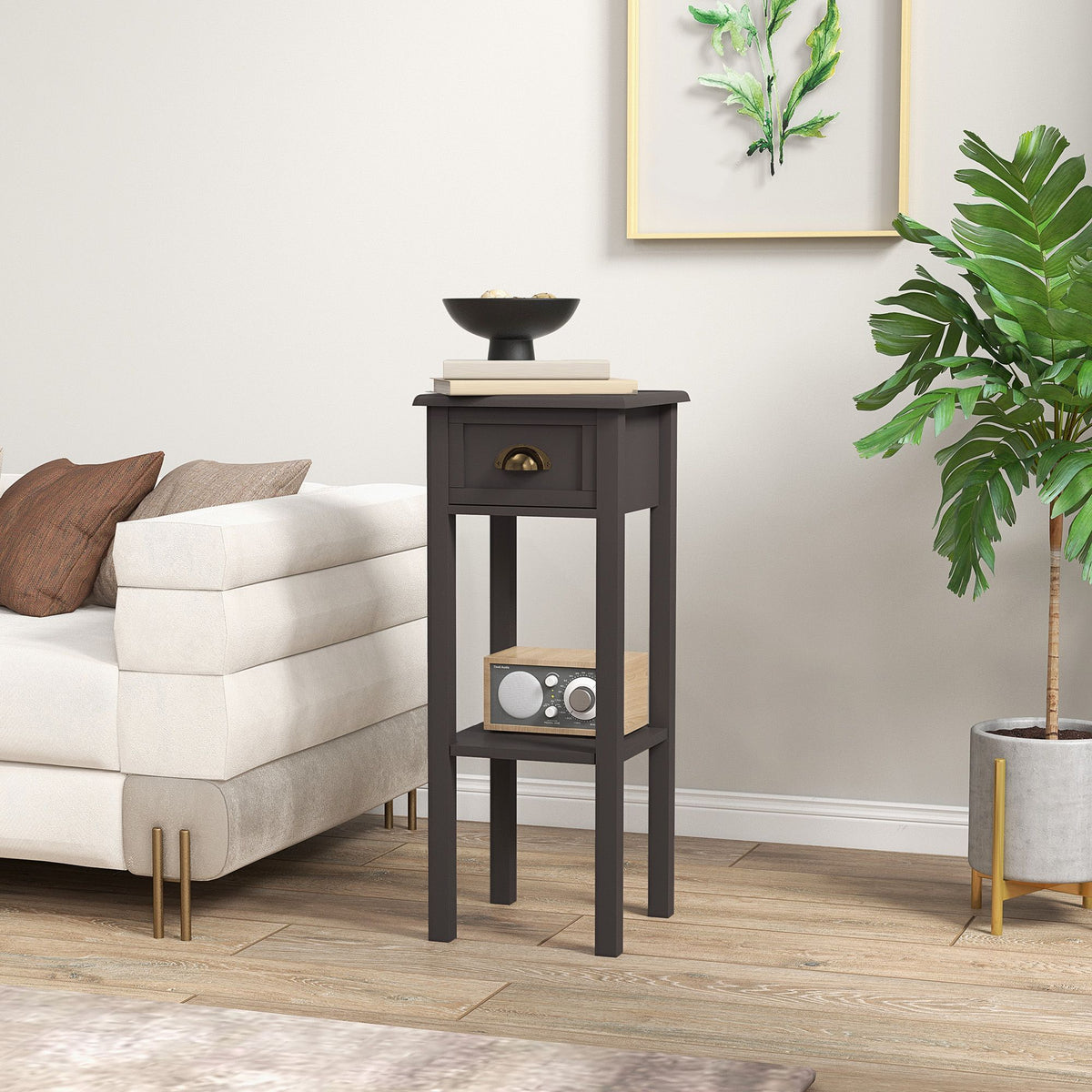 2-Tier Side Table with Drawer Shelf, End Table for Living Room Hallway, Coffee