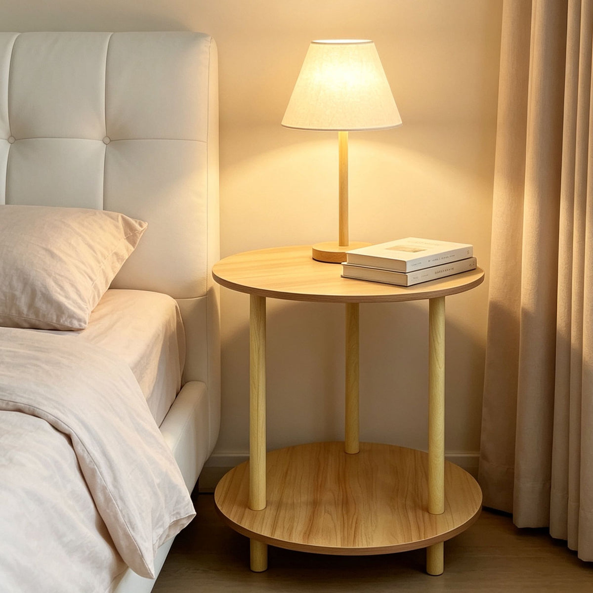 2-Tier Round End Table for Small Spaces – Dual Layer Storage