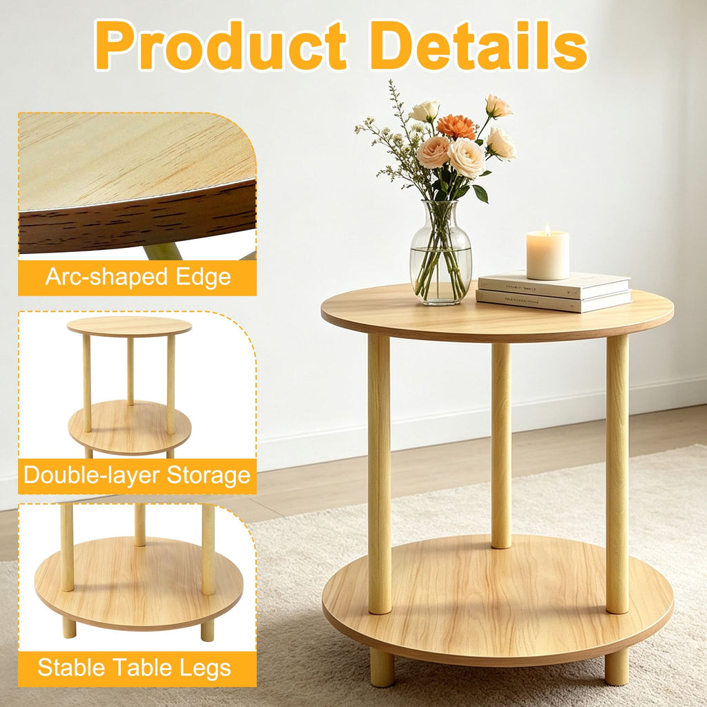 2-Tier Round End Table for Small Spaces – Dual Layer Storage