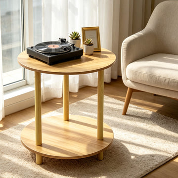 2-Tier Round End Table for Small Spaces – Dual Layer Storage