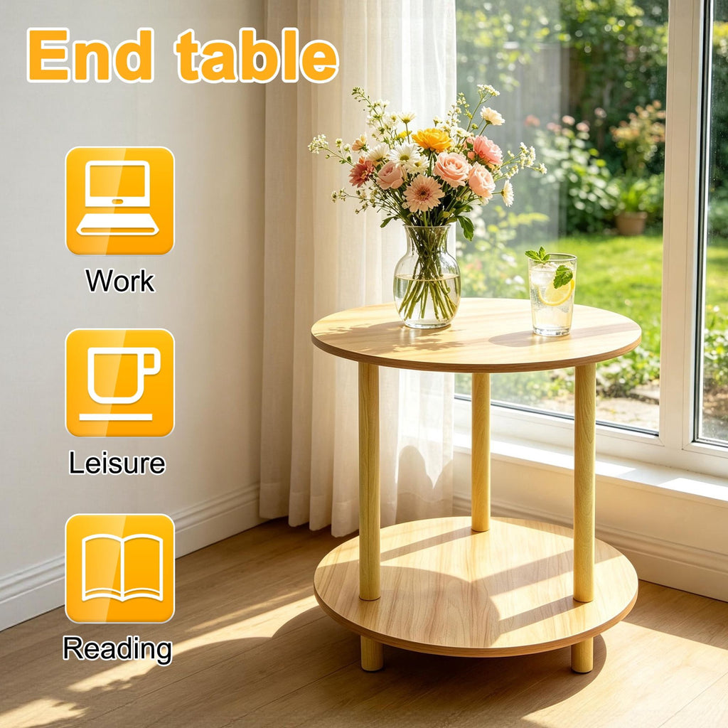 2-Tier Round End Table for Small Spaces – Dual Layer Storage