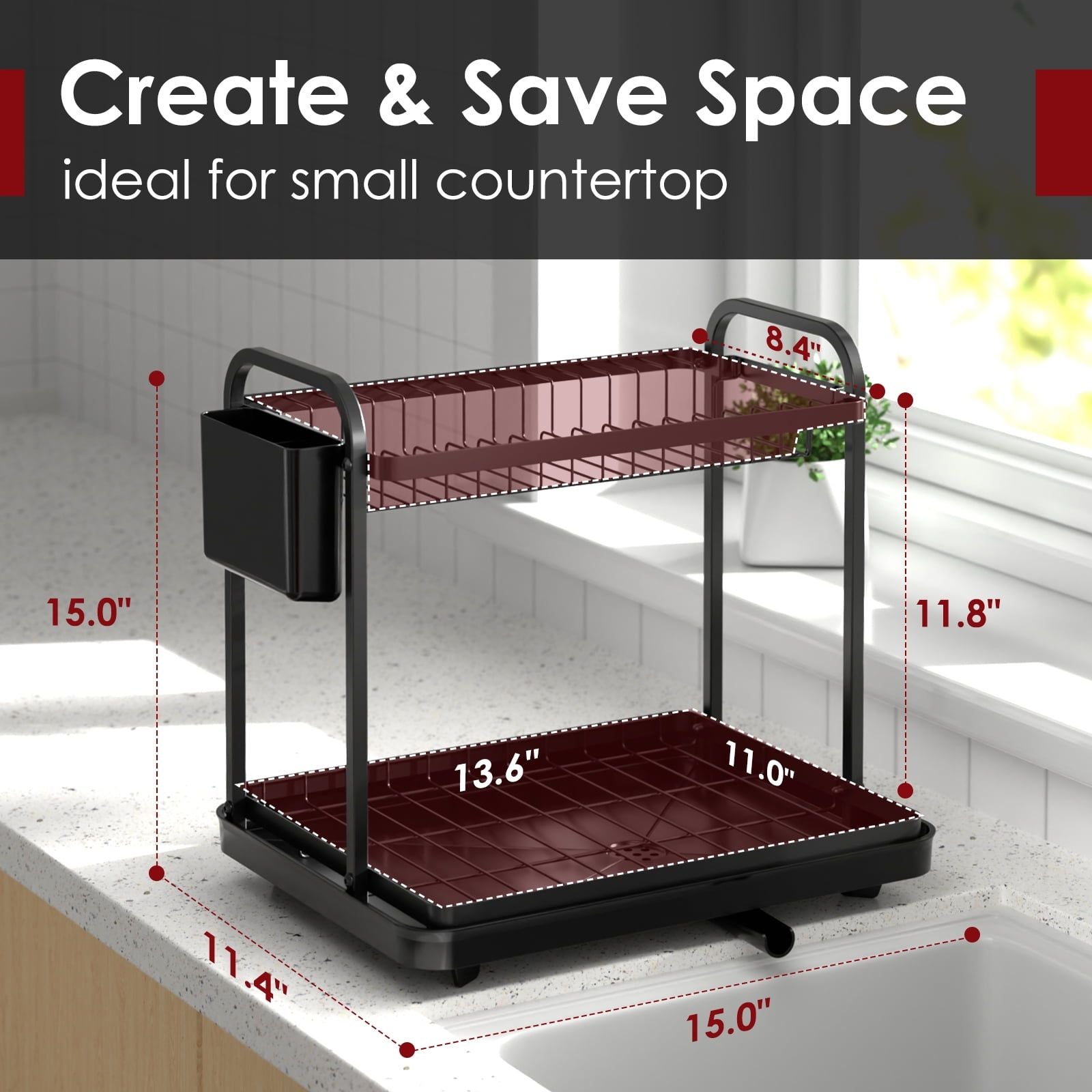 2-Tier Dish Rack for Kitchen Counter Organization