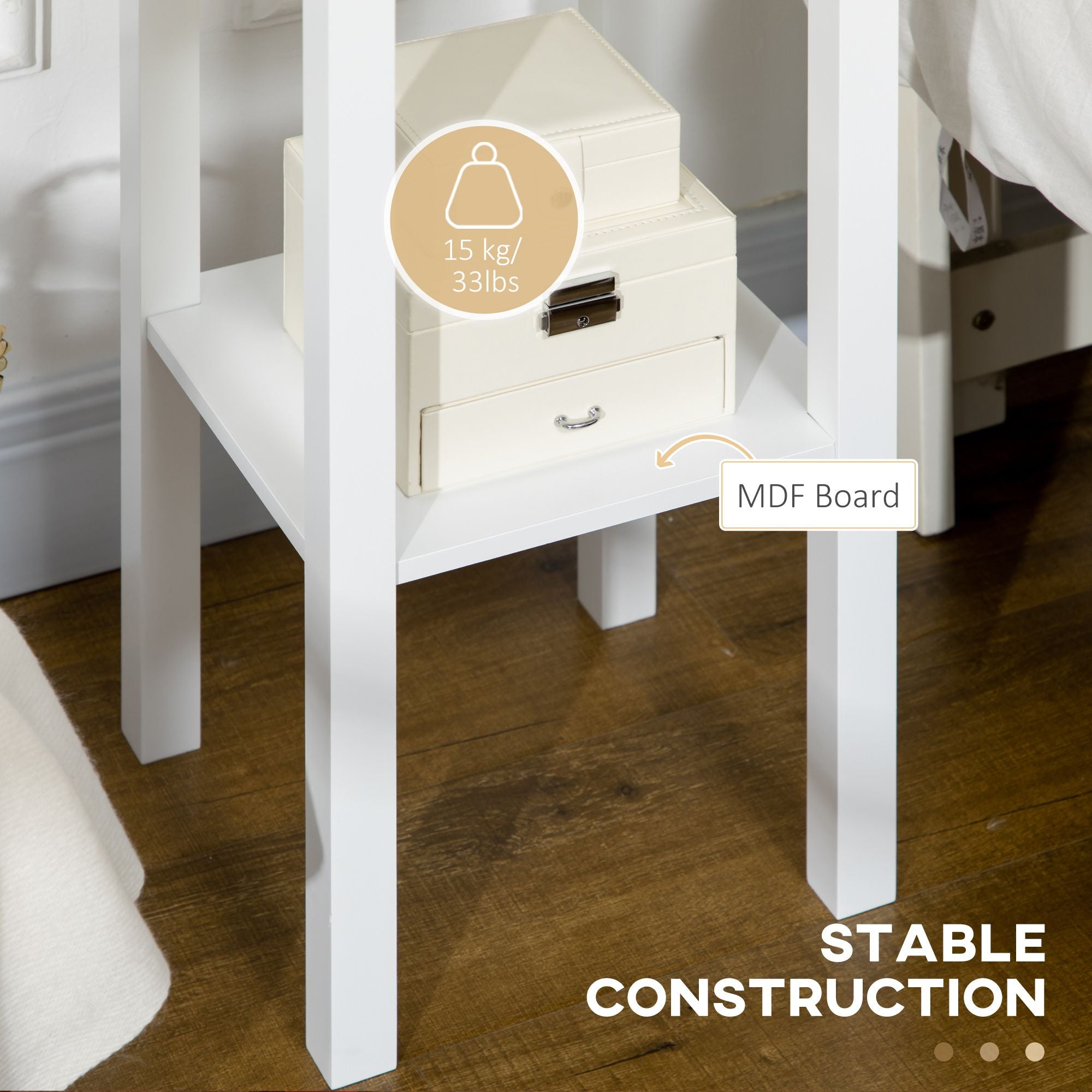 2-Tier Tall Side Table with Drawer, Narrow End Table for Space Saving, Slim Nightstand