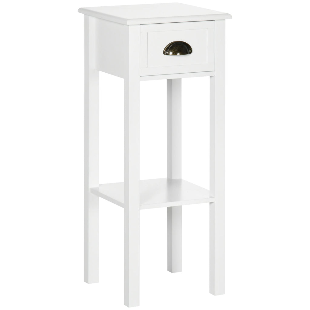 2-Tier Tall Side Table with Drawer, Narrow End Table for Space Saving, Slim Nightstand