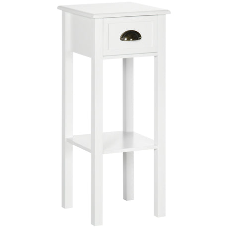 2-Tier Tall Side Table with Drawer, Narrow End Table for Space Saving, Slim Nightstand