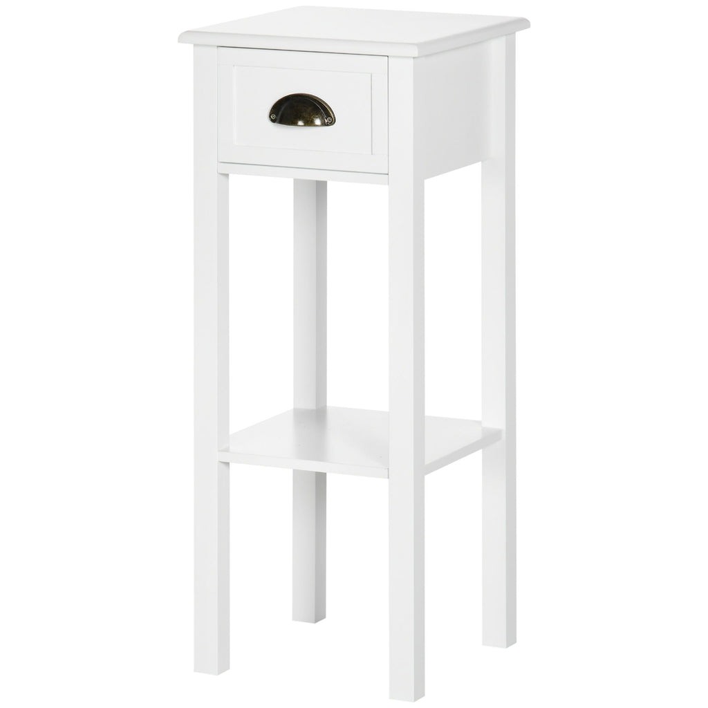 2-Tier Tall Side Table with Drawer, Narrow End Table for Space Saving, Slim Nightstand