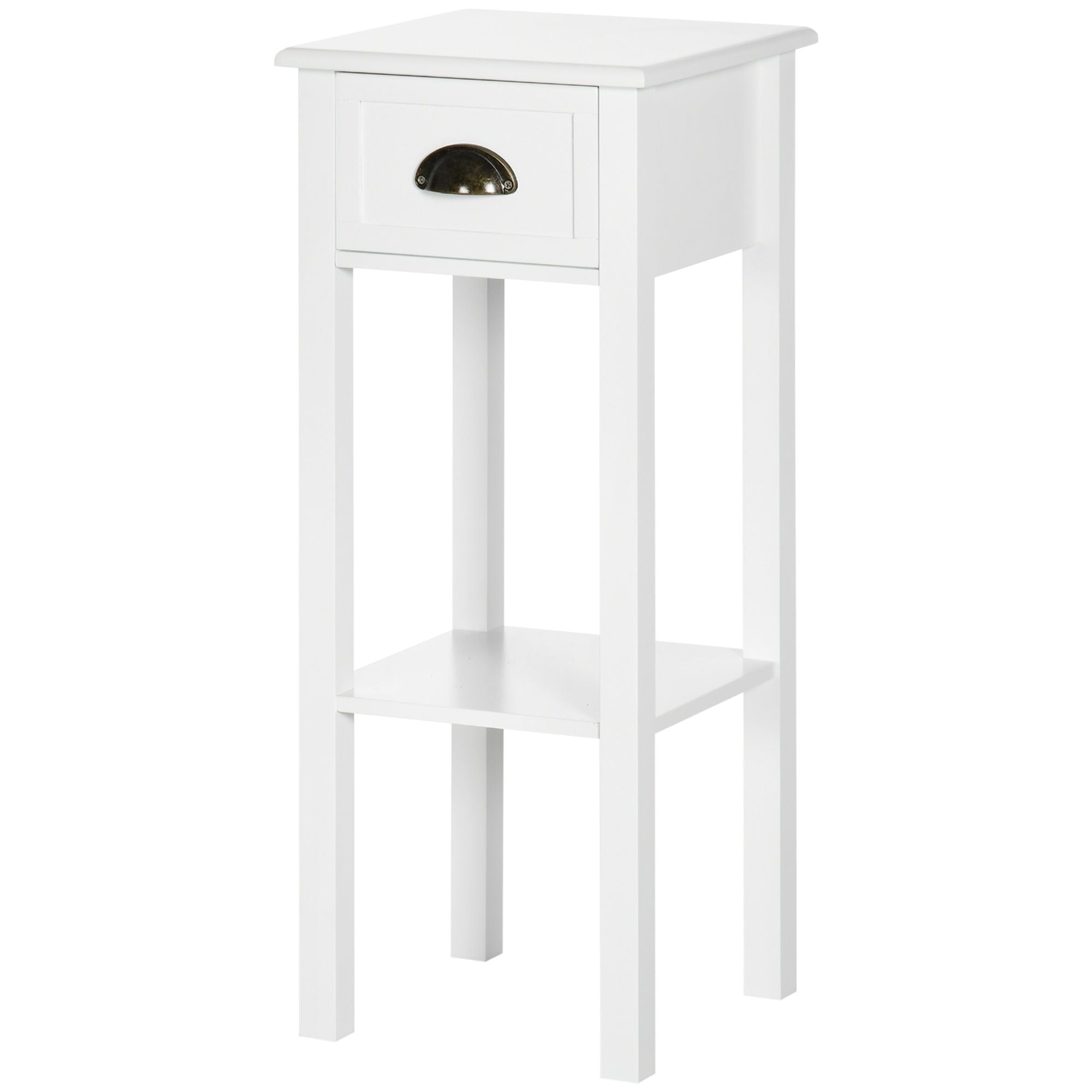 2-Tier Tall Side Table with Drawer, Narrow End Table for Space Saving, Slim Nightstand