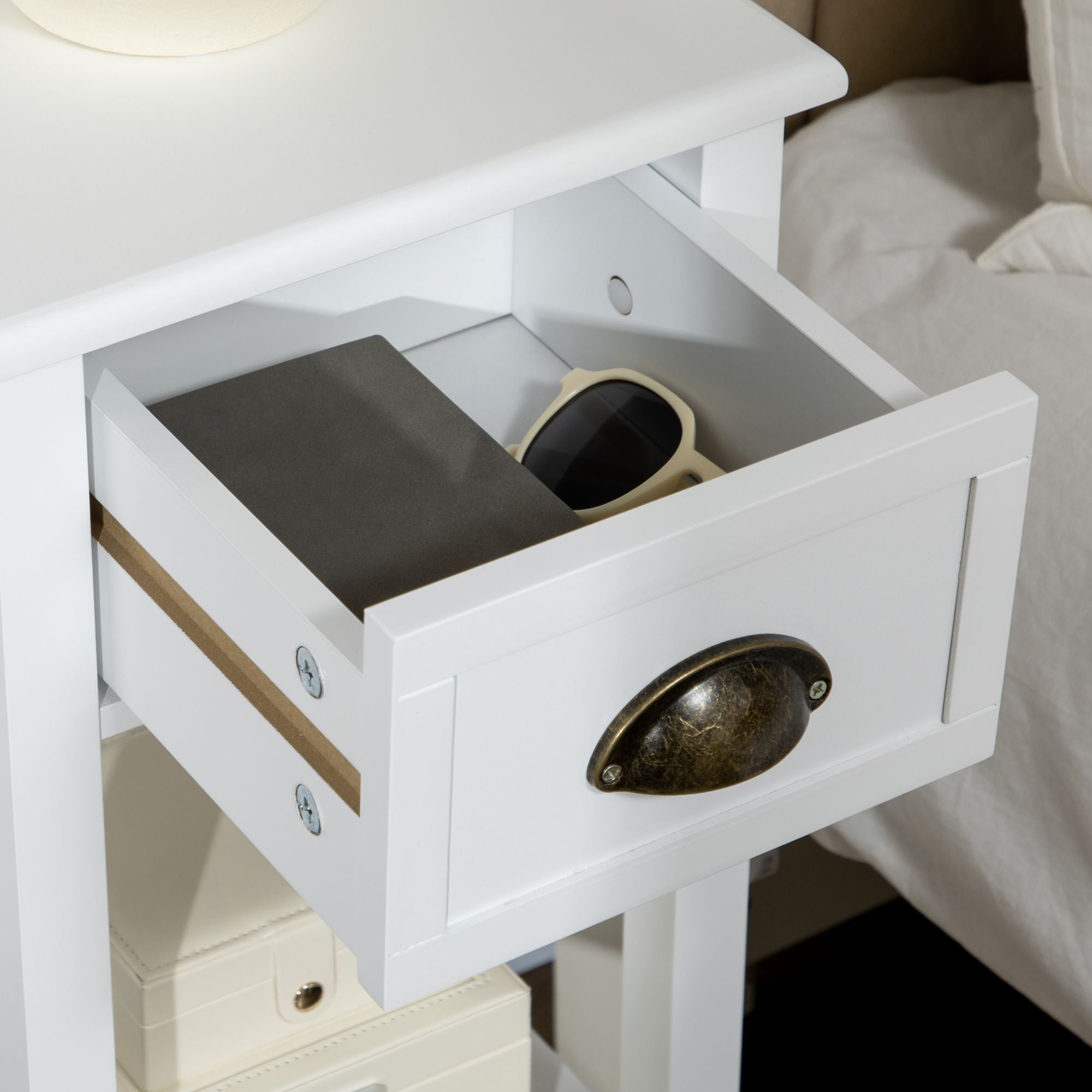 2-Tier Tall Side Table with Drawer, Narrow End Table for Space Saving, Slim Nightstand