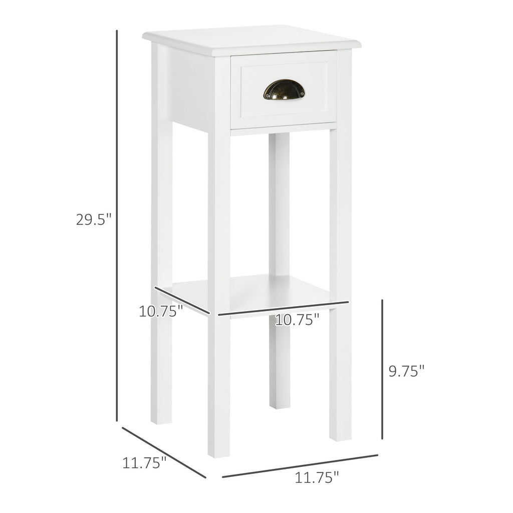 2-Tier Tall Side Table with Drawer, Narrow End Table for Space Saving, Slim Nightstand