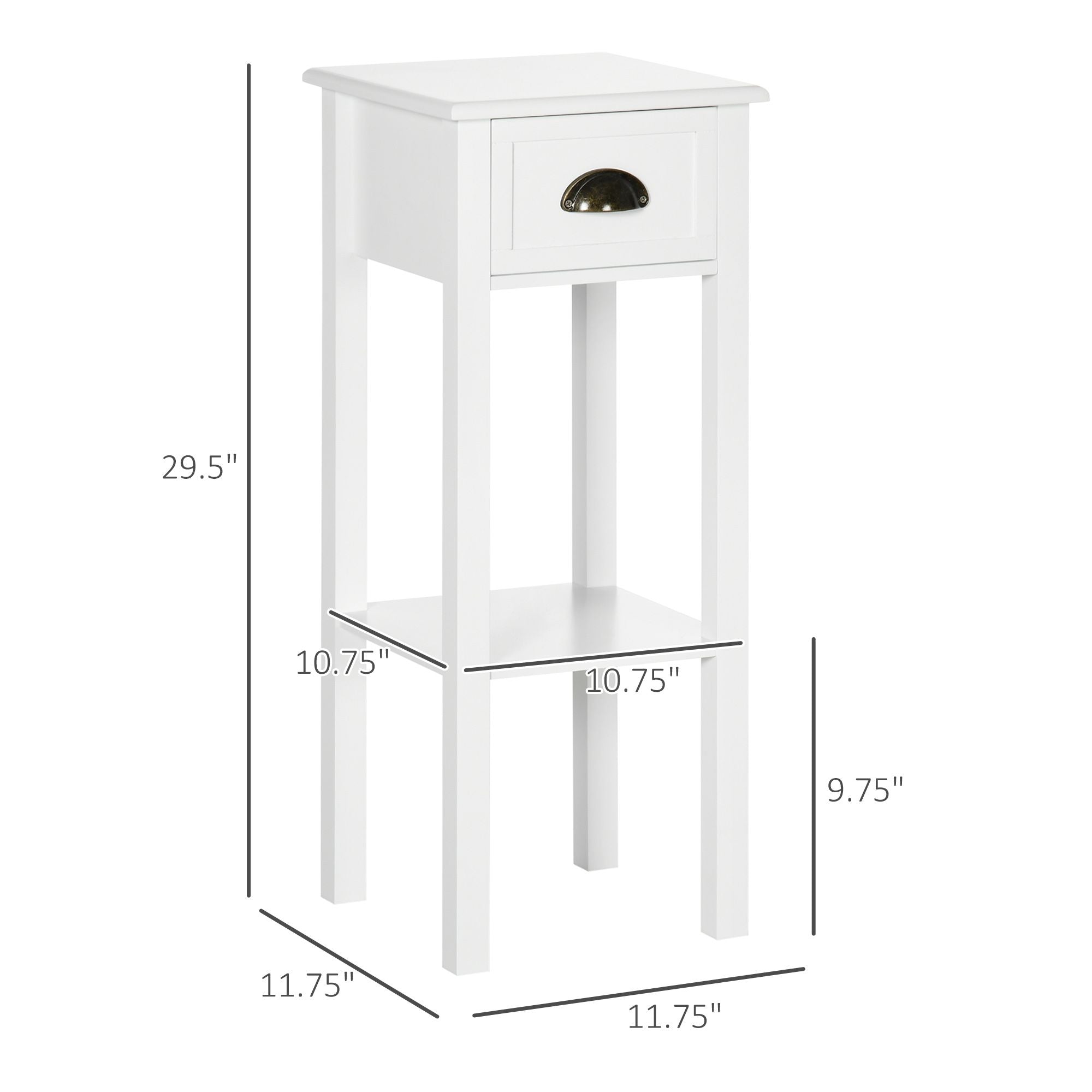 2-Tier Tall Side Table with Drawer, Narrow End Table for Space Saving, Slim Nightstand