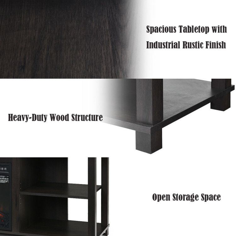 2-Tier TV Cabinet with Adjustable Shelves and Fireplace Opening