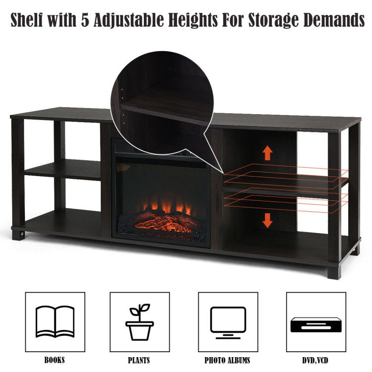 2-Tier TV Cabinet with Adjustable Shelves and Fireplace Opening