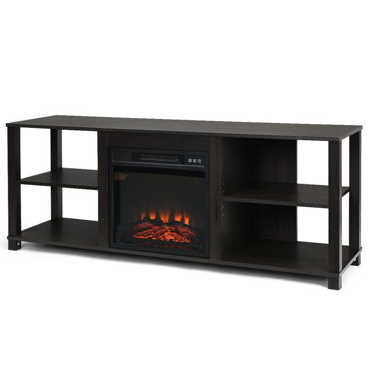 2-Tier TV Cabinet with Adjustable Shelves and Fireplace Opening