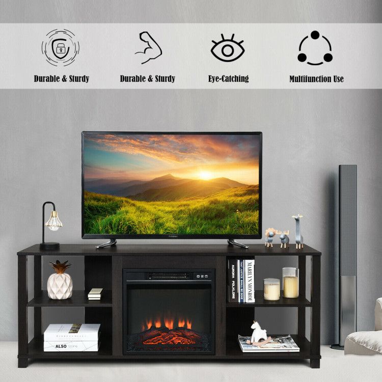 2-Tier TV Cabinet with Adjustable Shelves and Fireplace Opening