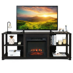 2-Tier TV Cabinet with Adjustable Shelves and Fireplace Opening