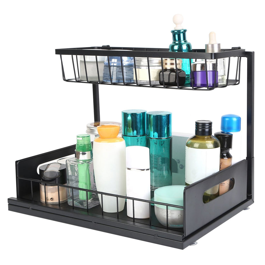 2-Tier Under Sink Organizer with Pull-Out Drawers – Carbon Steel