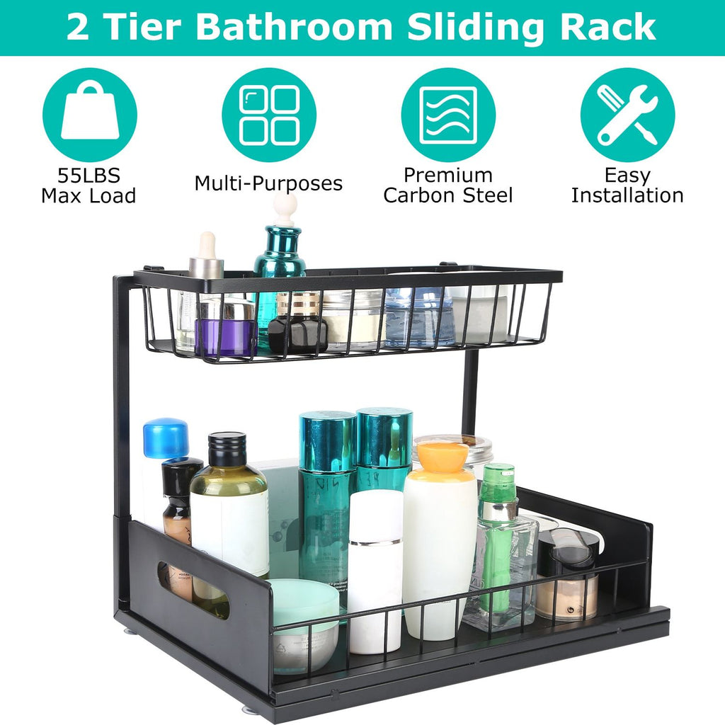 2 Tier Under Sink Organizer with Sliding Drawer for Kitchen and Bathroom
