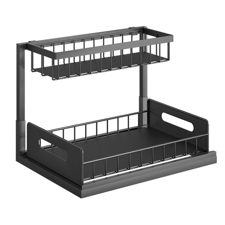 2-Tier Under Sink Organizer with Pull-Out Drawers – Carbon Steel