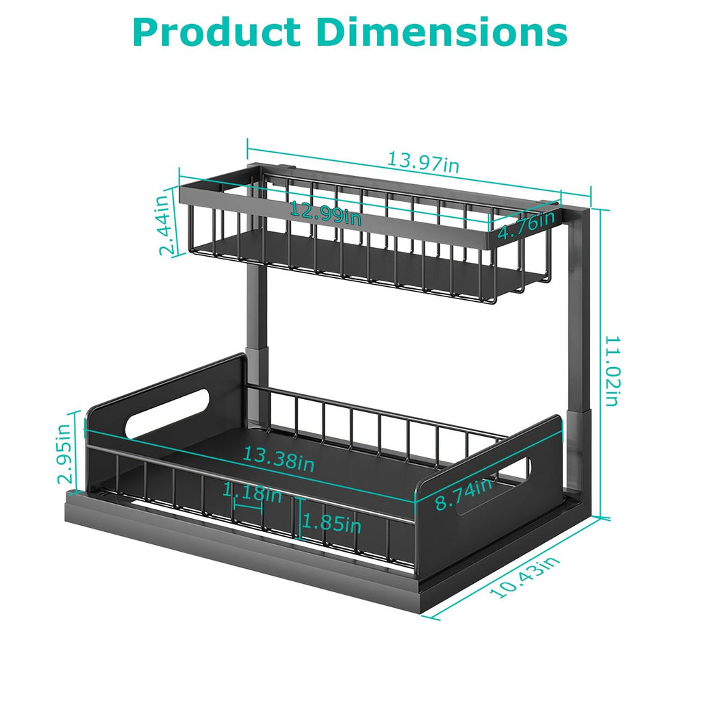 2-Tier Under Sink Organizer with Pull-Out Drawers – Carbon Steel