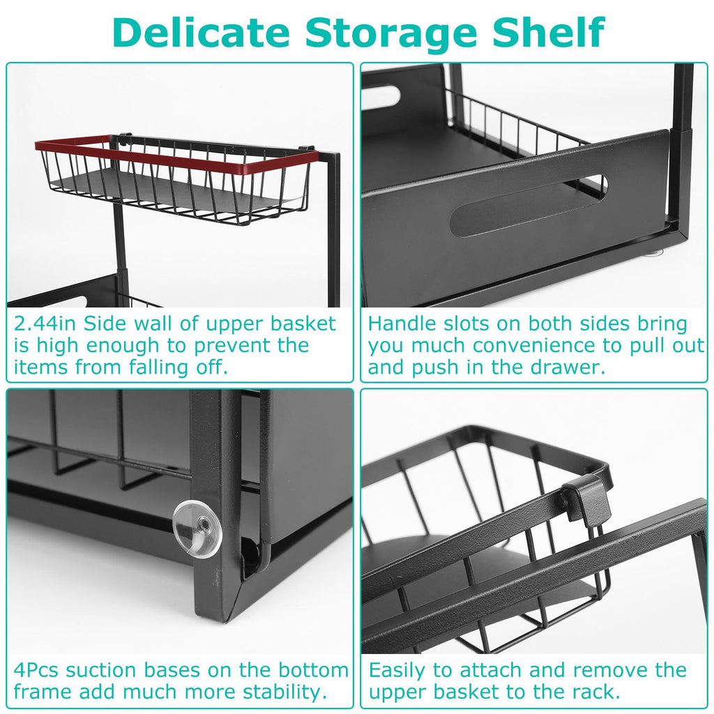 2-Tier Under Sink Organizer with Pull-Out Drawers – Carbon Steel