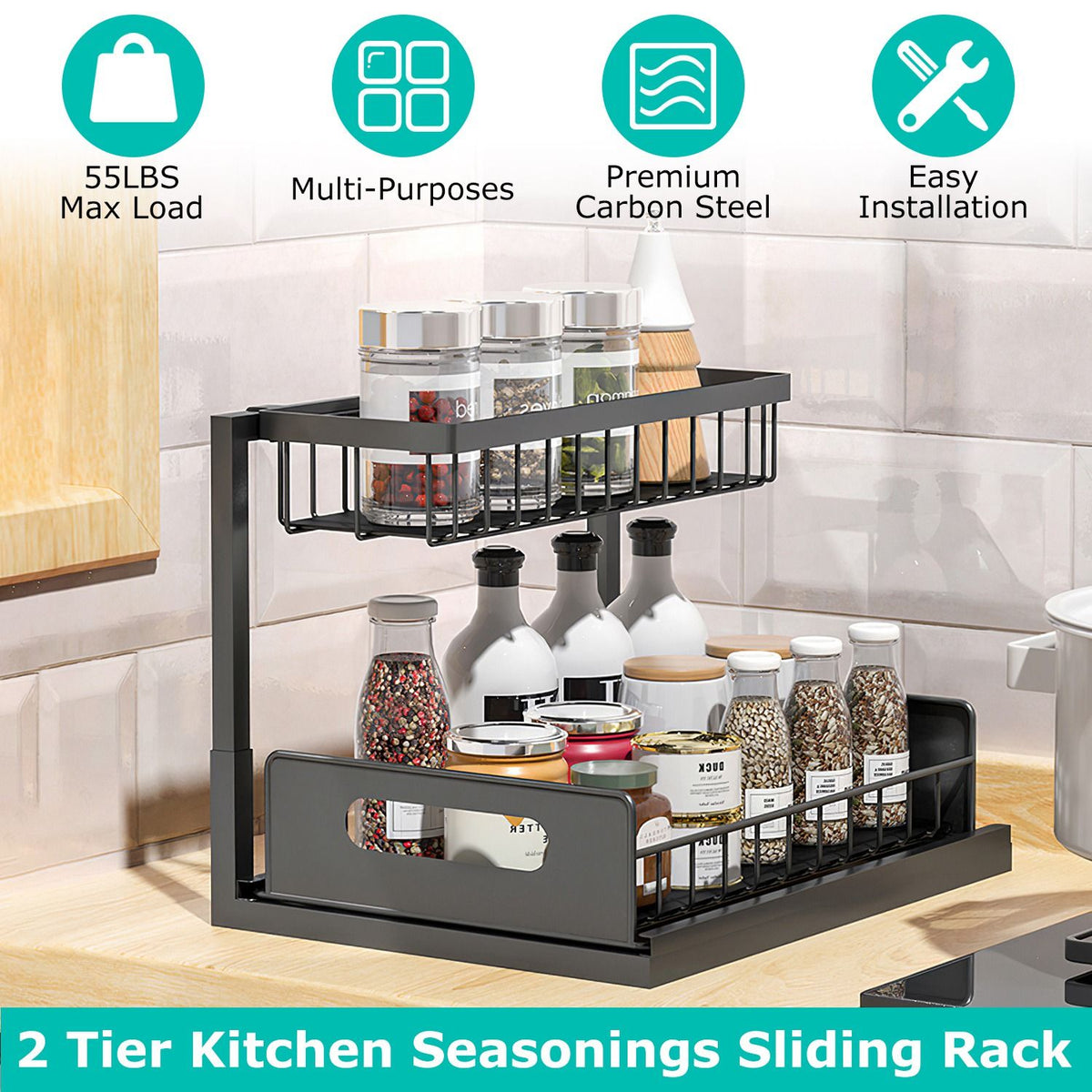 2 Tier Under Sink Organizer with Sliding Drawer for Kitchen and Bathroom