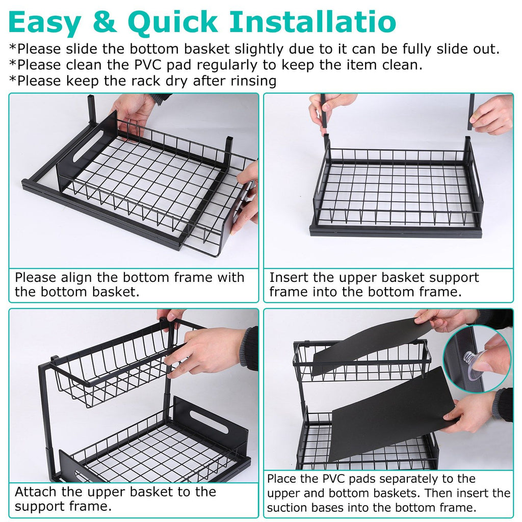 2-Tier Under Sink Organizer with Pull-Out Drawers – Carbon Steel
