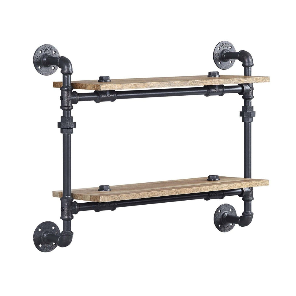 Two-Tier Pipe-Style Wall Shelf for Farmhouse Industrial Rooms