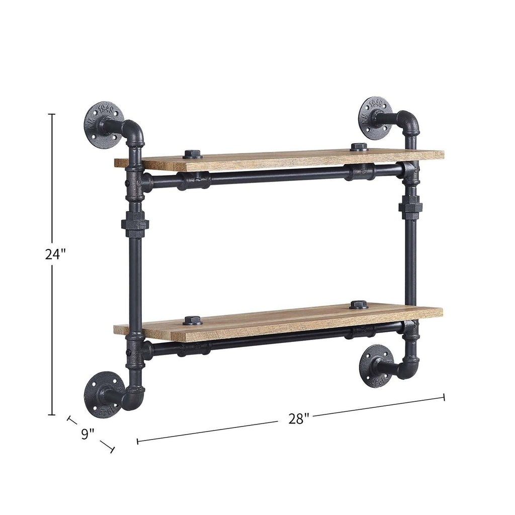 Two-Tier Pipe-Style Wall Shelf for Farmhouse Industrial Rooms