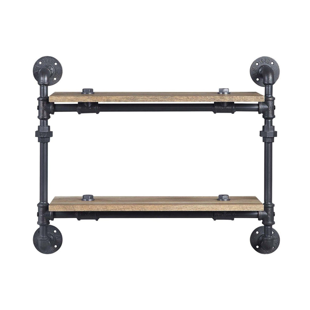 Two-Tier Pipe-Style Wall Shelf for Farmhouse Industrial Rooms