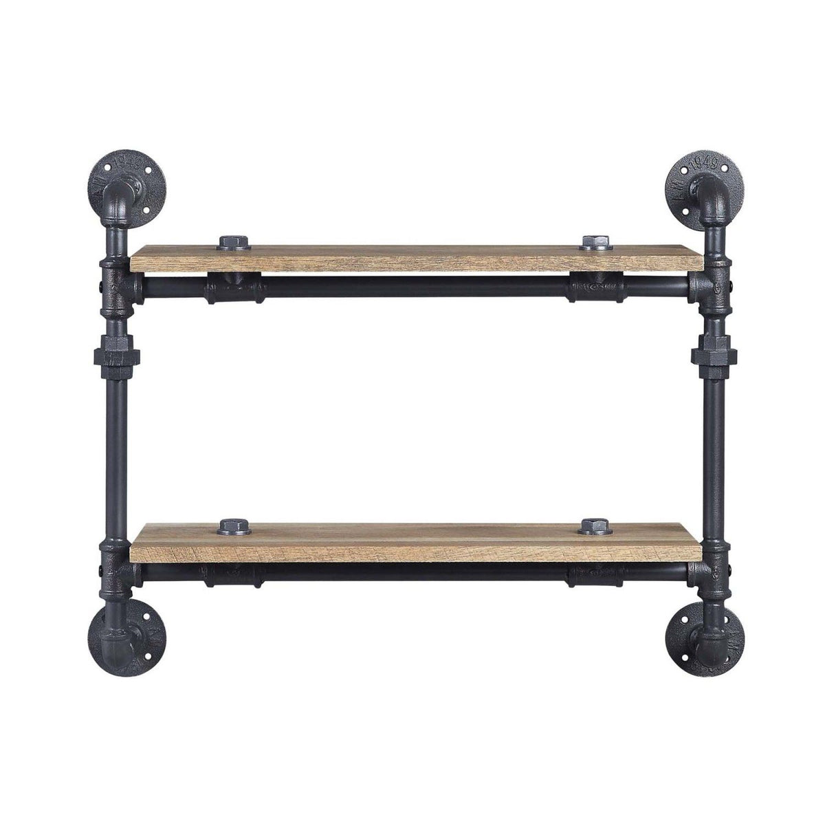 Two-Tier Pipe-Style Wall Shelf for Farmhouse Industrial Rooms