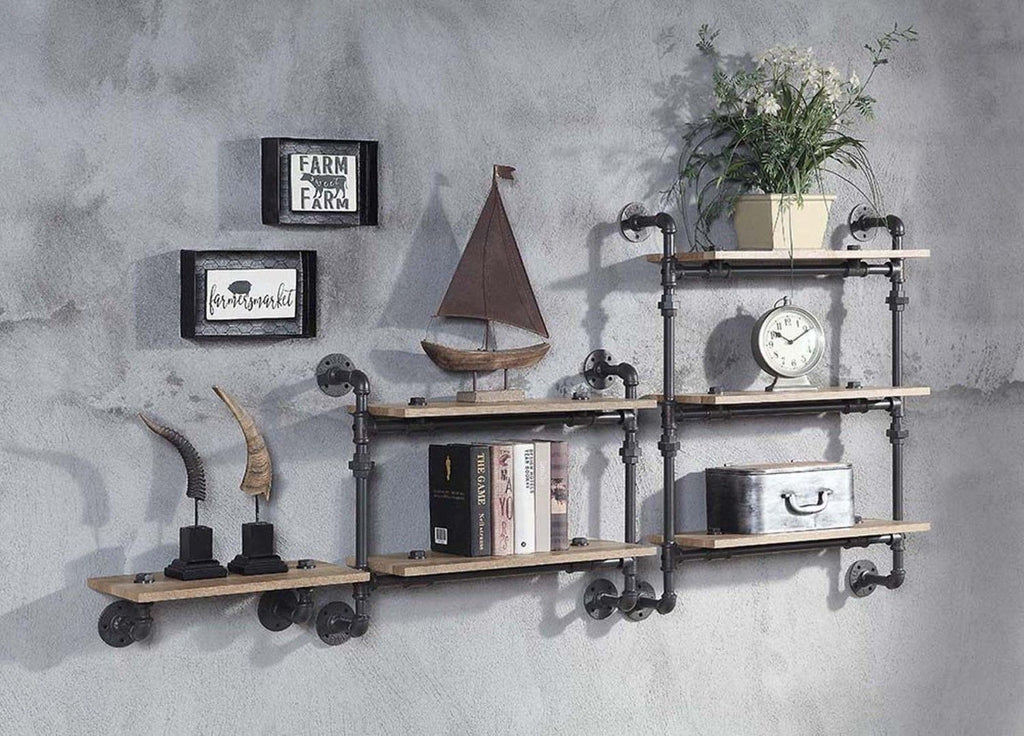 Two-Tier Pipe-Style Wall Shelf for Farmhouse Industrial Rooms